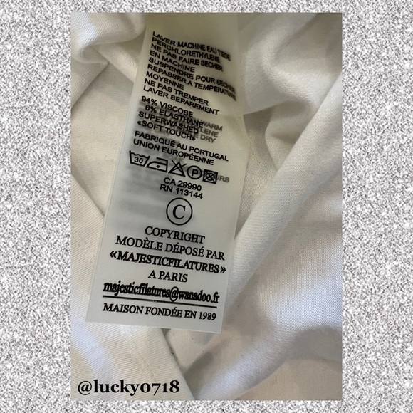 Majestic Filatures NWOT White V-Neck Long Sleeve Tee Sz 2 - Picture 8 of 8